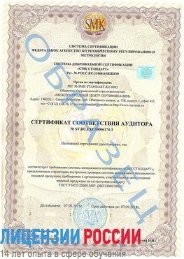 Образец сертификата соответствия аудитора №ST.RU.EXP.00006174-3 Сысерть Сертификат ISO 22000